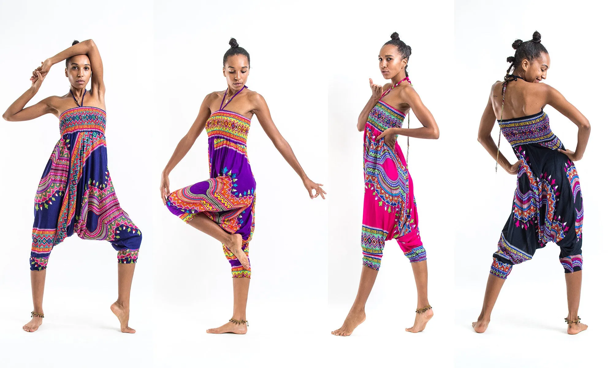 Dashiki Prints 2-in-1 Jumpsuit Harem Pants in Blue