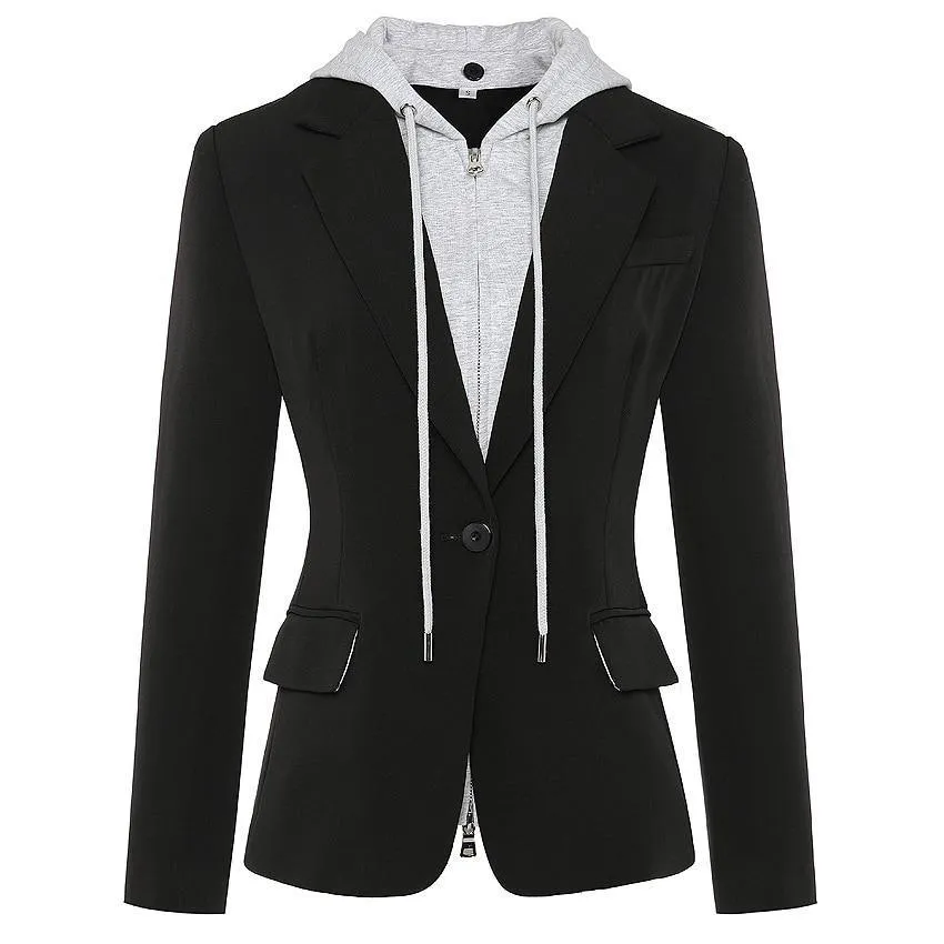 Detachable Hooded Blazer Women - Casual - Plain-Solid