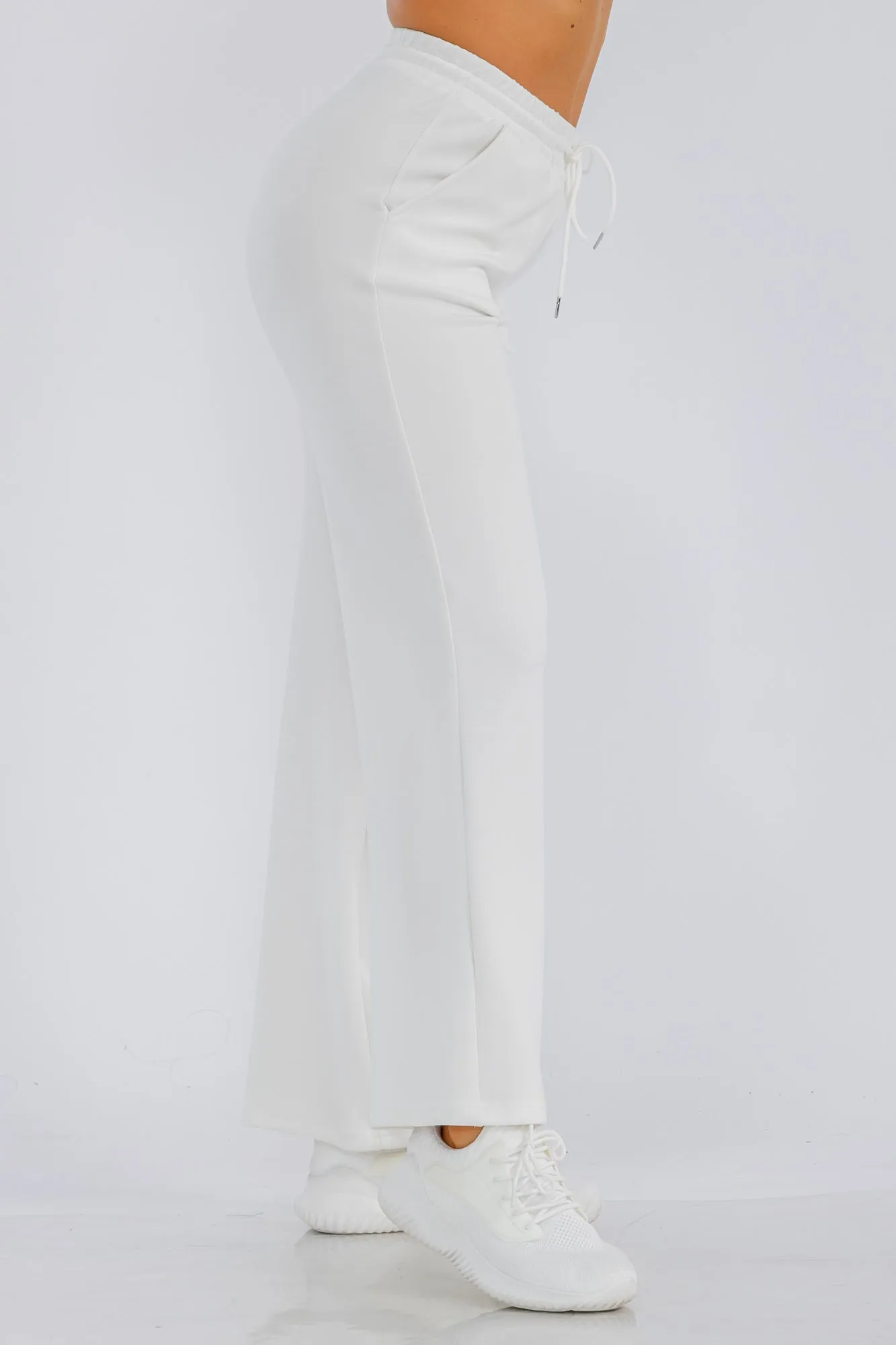 Drawstring Waist Straight Leg Pants - Blonc