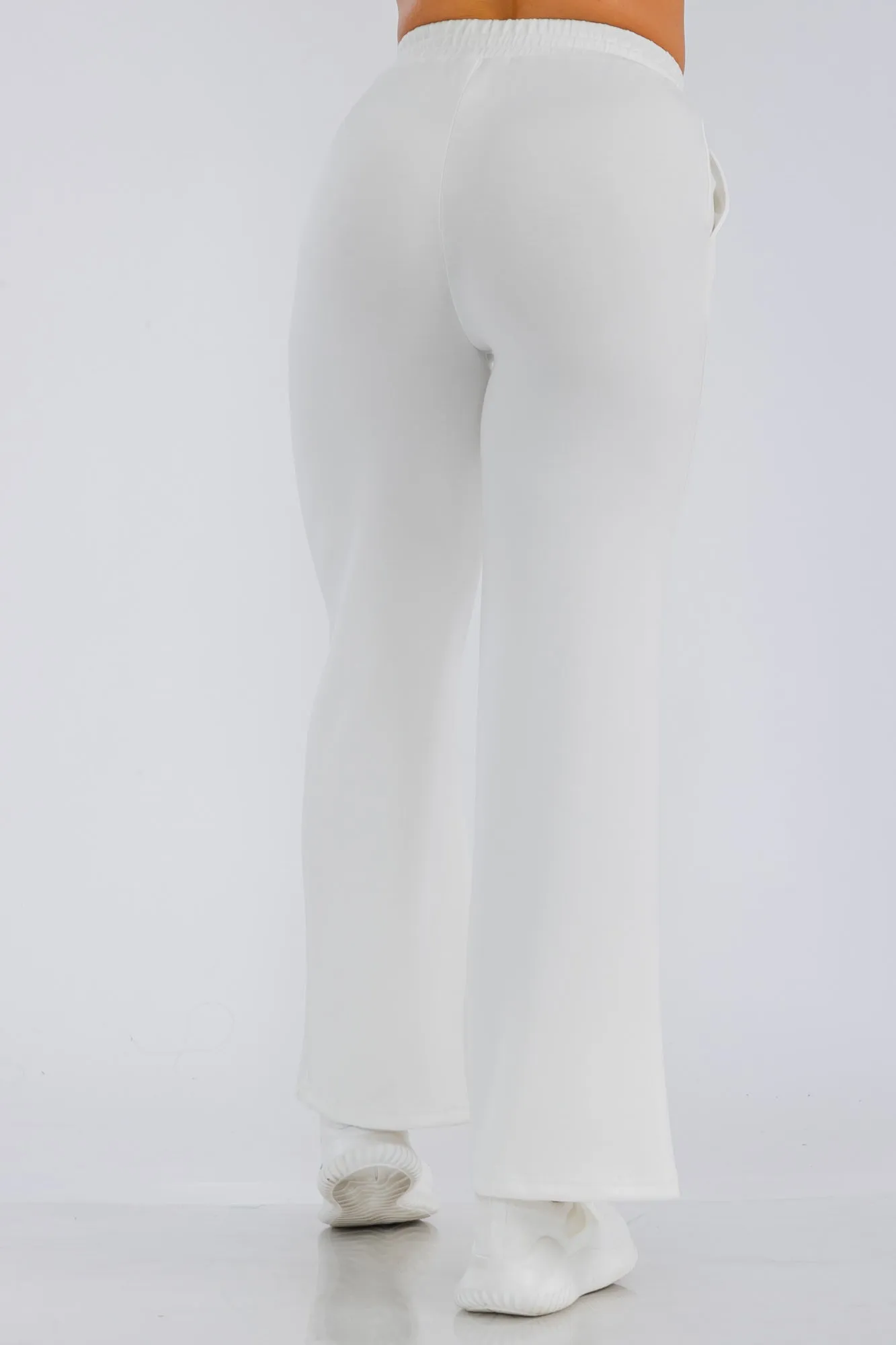 Drawstring Waist Straight Leg Pants - Blonc