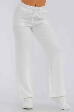 Drawstring Waist Straight Leg Pants - Blonc