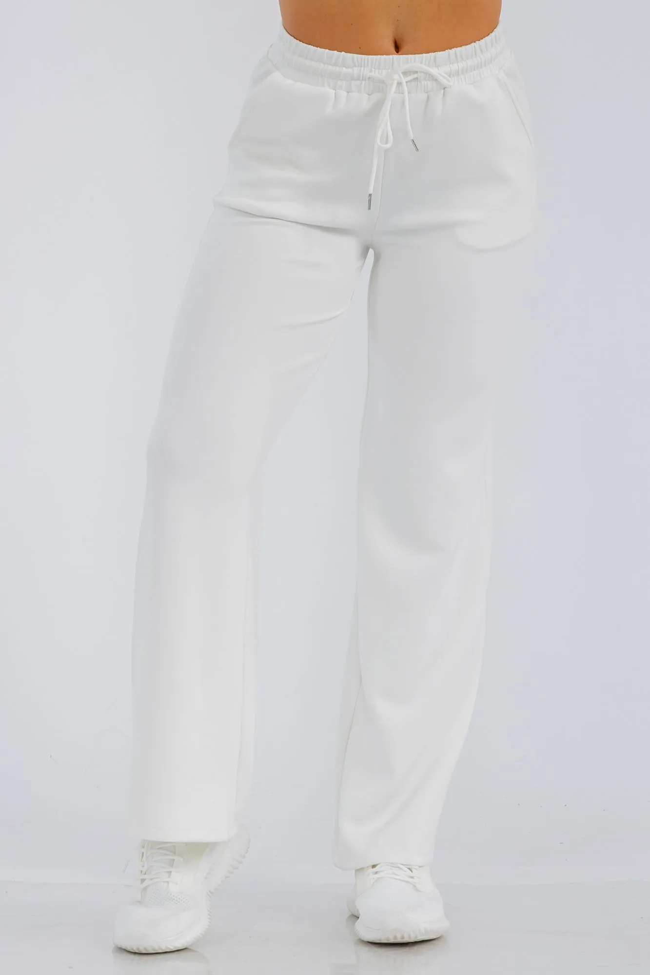 Drawstring Waist Straight Leg Pants - Blonc