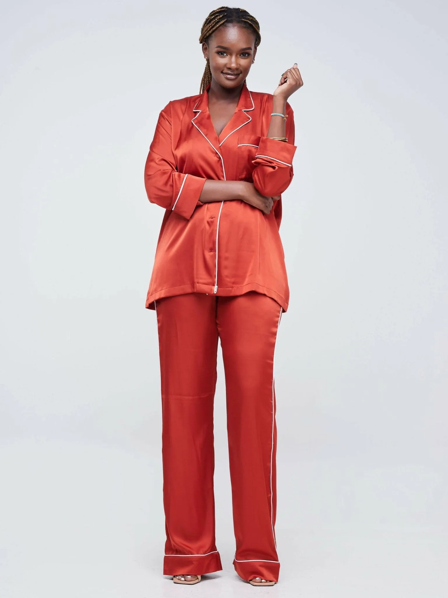 Fauza Design Silk Lounge Pant Sets - Rust