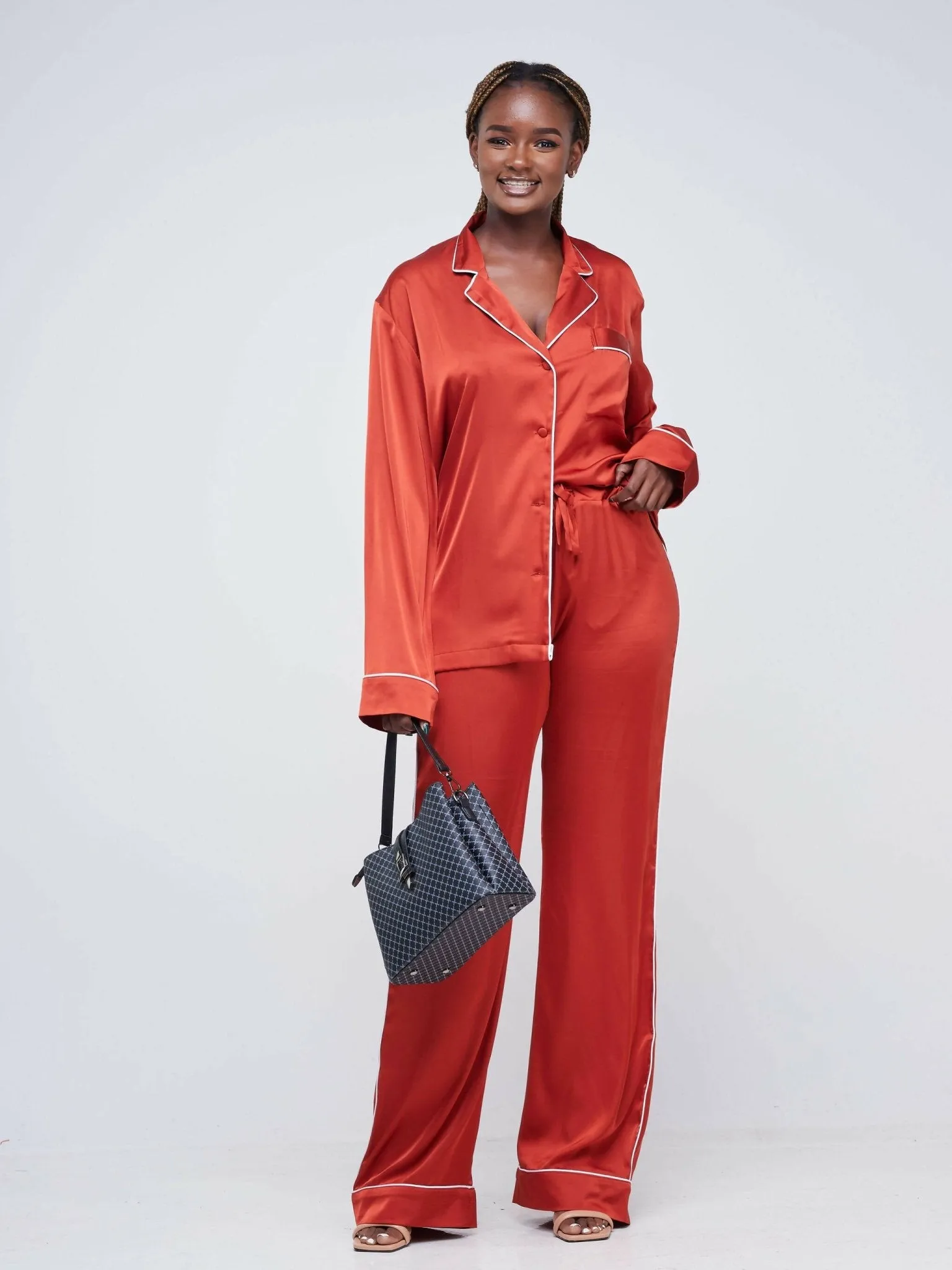 Fauza Design Silk Lounge Pant Sets - Rust