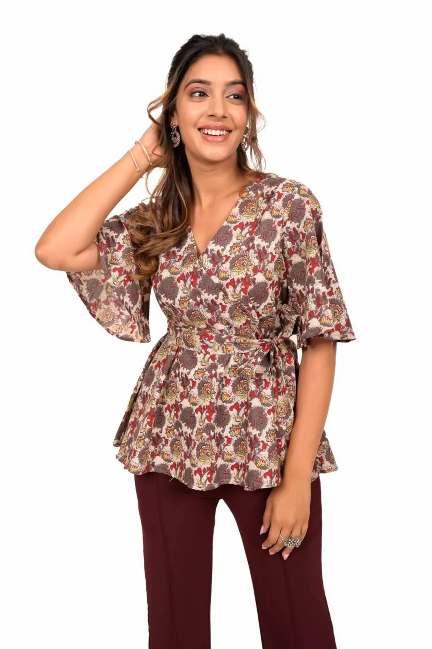 Floral Printed Wraparound Peplum Top