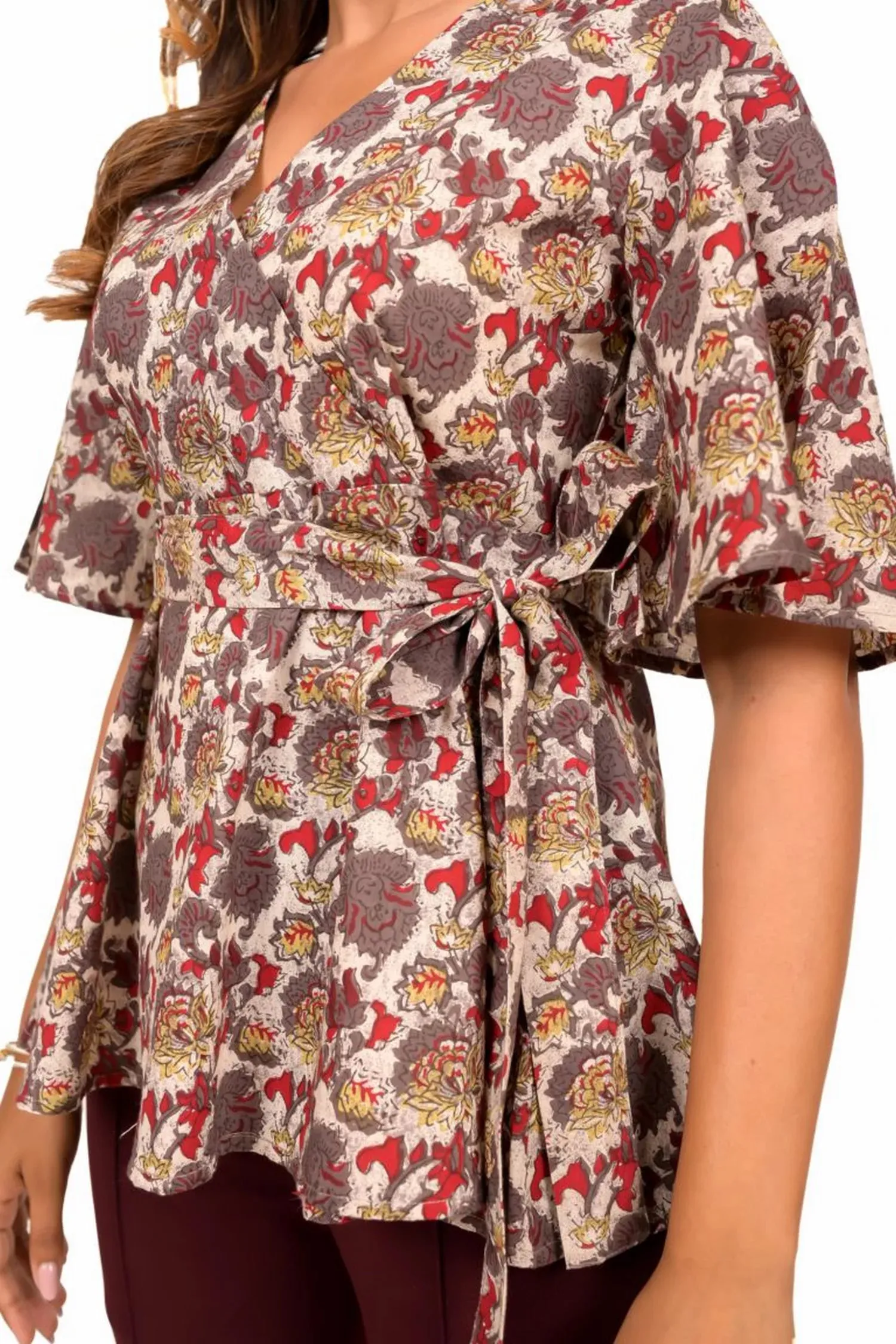 Floral Printed Wraparound Peplum Top