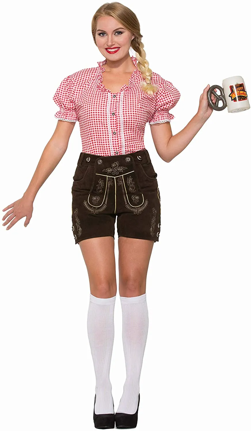 German Apline Oktoberfest Lederhosen Adult's Womens Red Shirt Costume