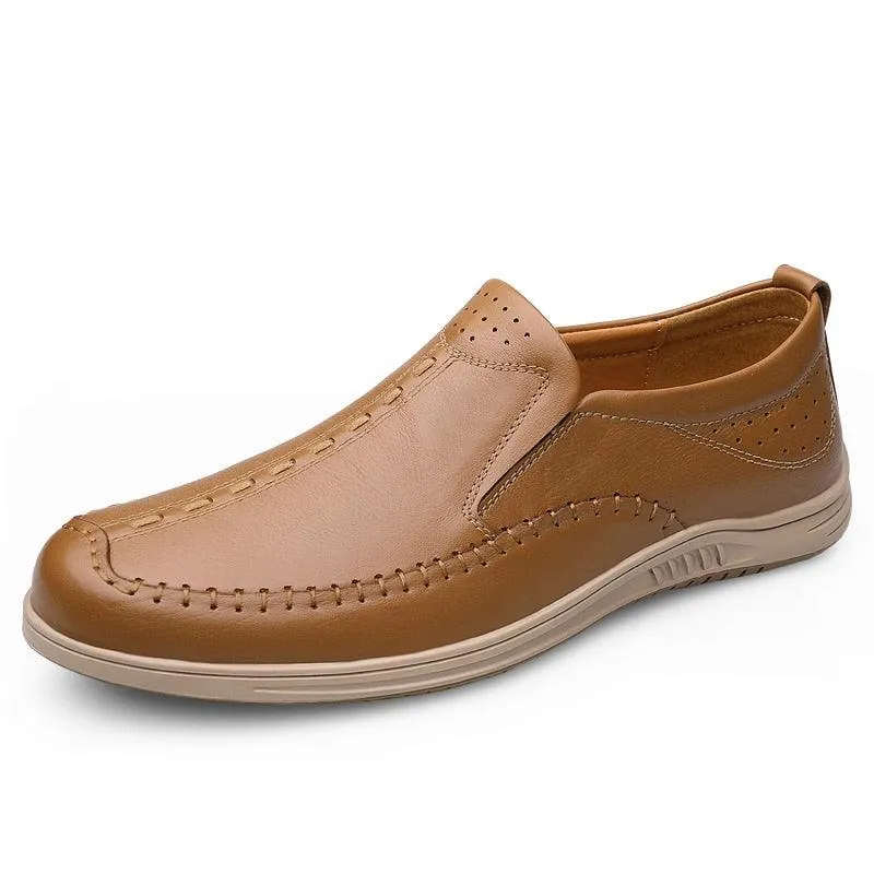 GO159 Men's Casual Leather Loafers: Fashionable Outdoor Flats Shoes