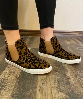 {GWYNETH} Leopard High Top Casual Slip On Sneakers