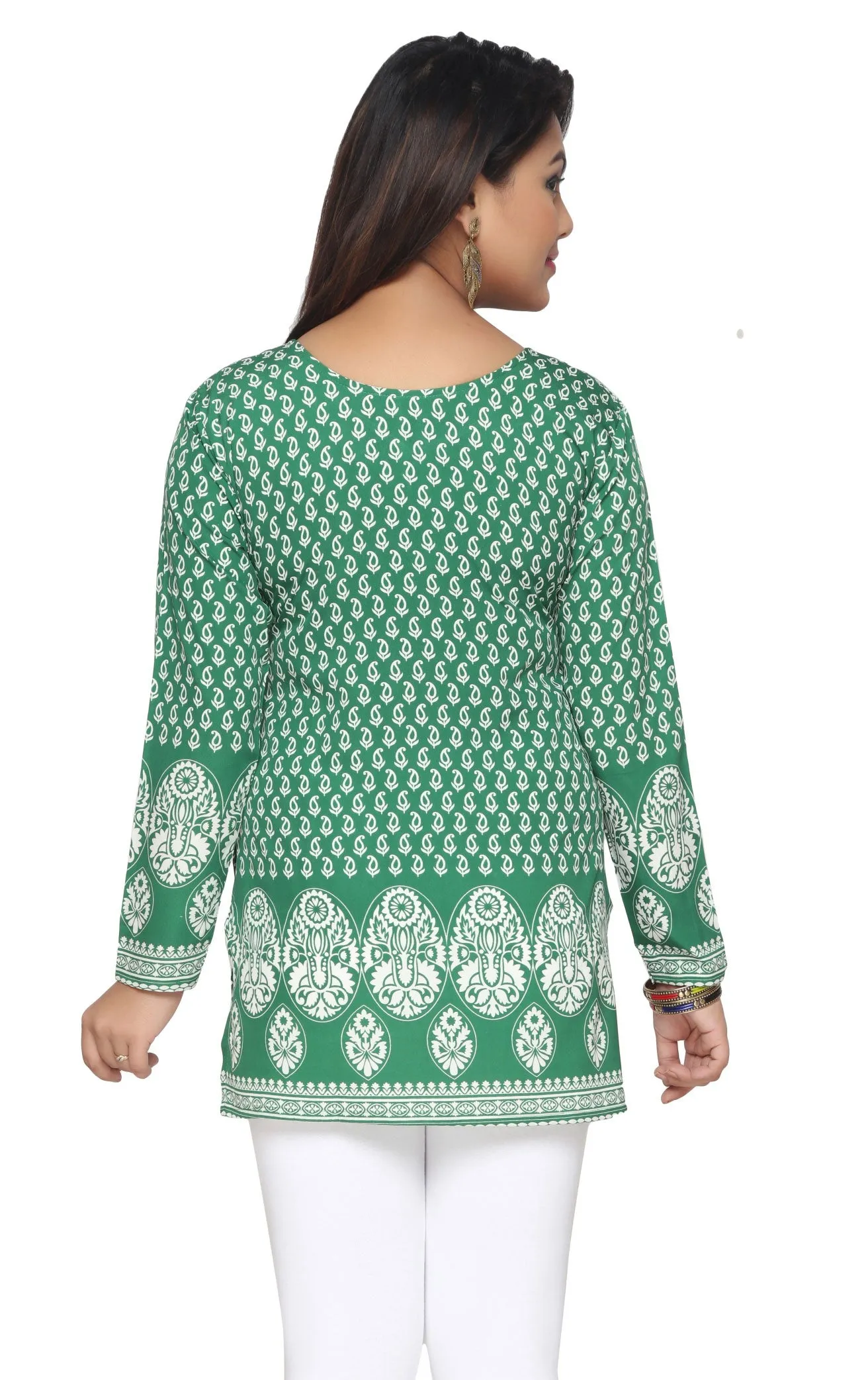 India Short Kurti Women's Kurta Printed Indian Clothing (Green)