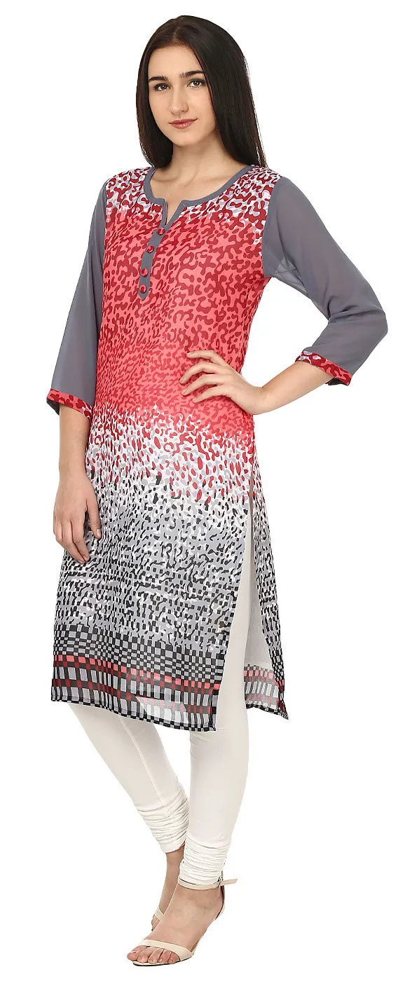 India Tunic Top Long Kurti Womens Georgette Printed Indian Clothing (Pink)