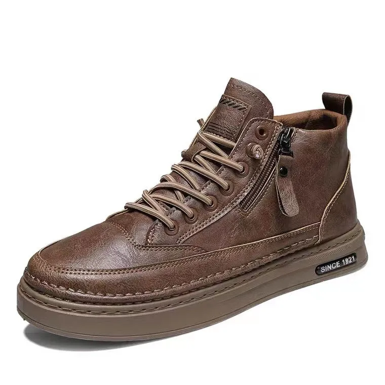 INSTOCK - Men's high-top casual leather shoes, men's trendy