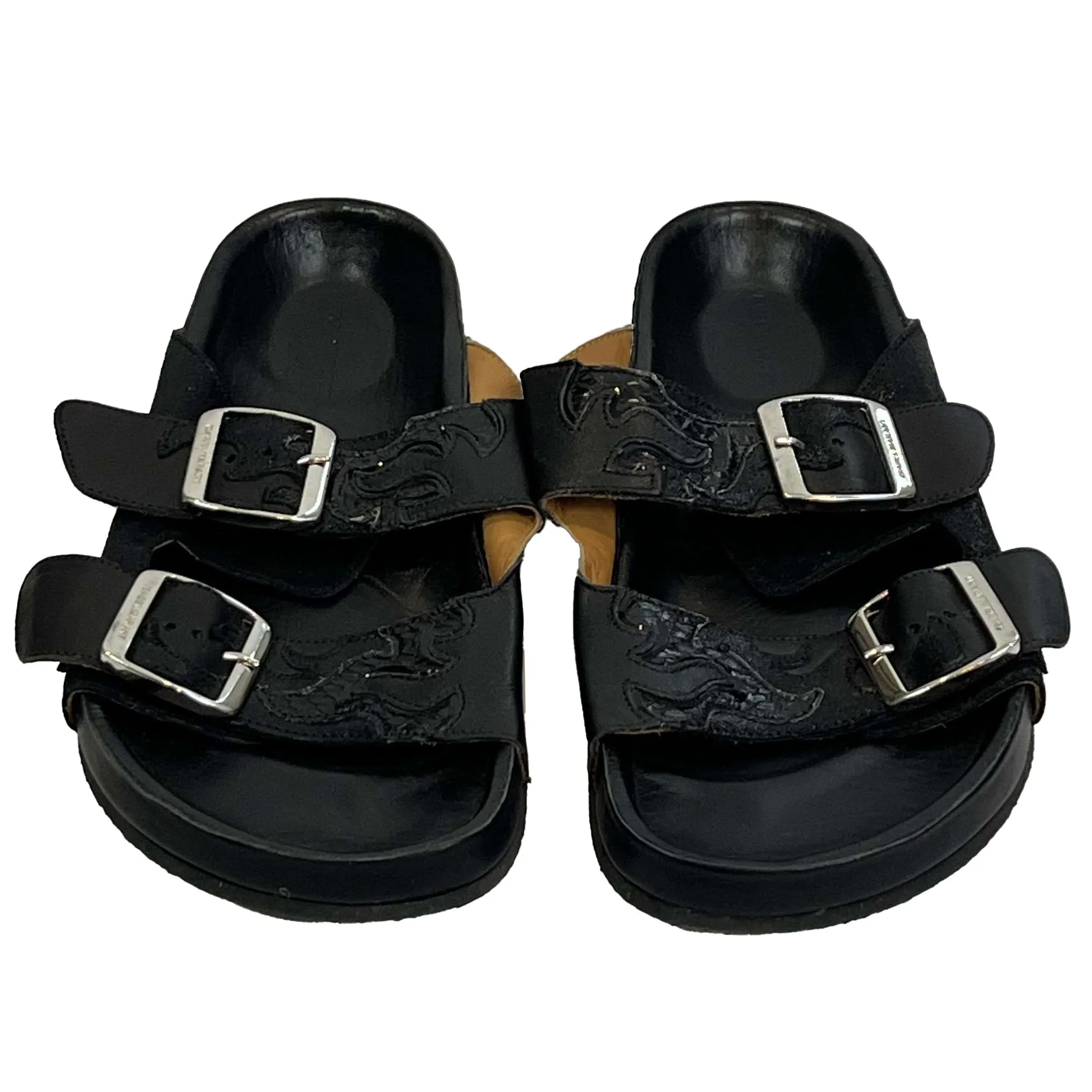 Isabel Marant Black Applique Leather Flatbed Sandals 37