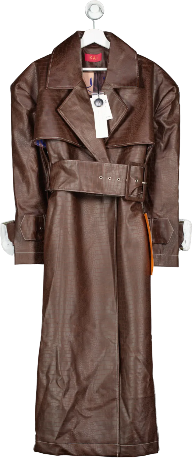 kai Brown Emani Faux Croc Leather Exaggerated Coat UK S