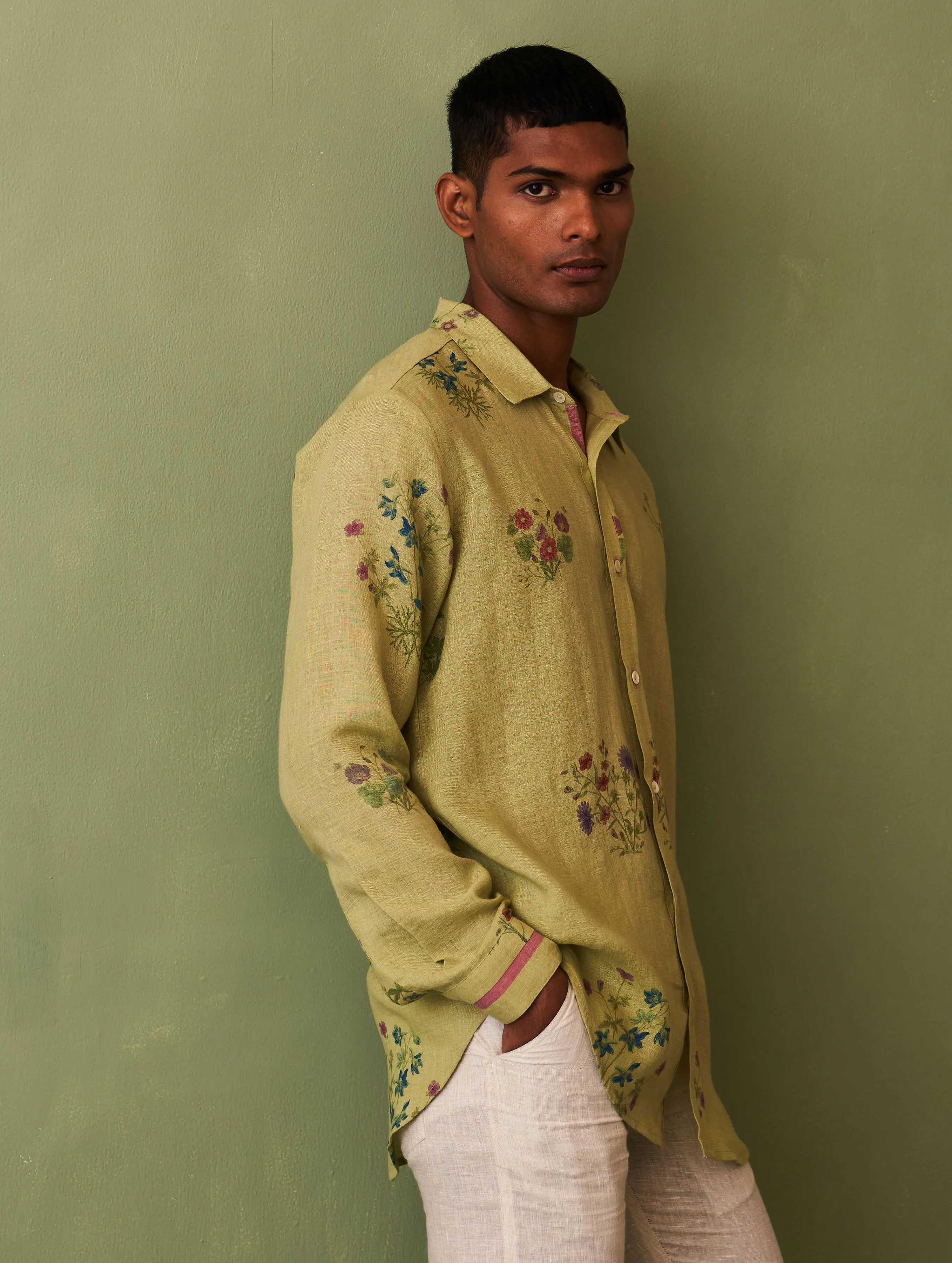 Kazu Botanical Linen Shirt - Fern