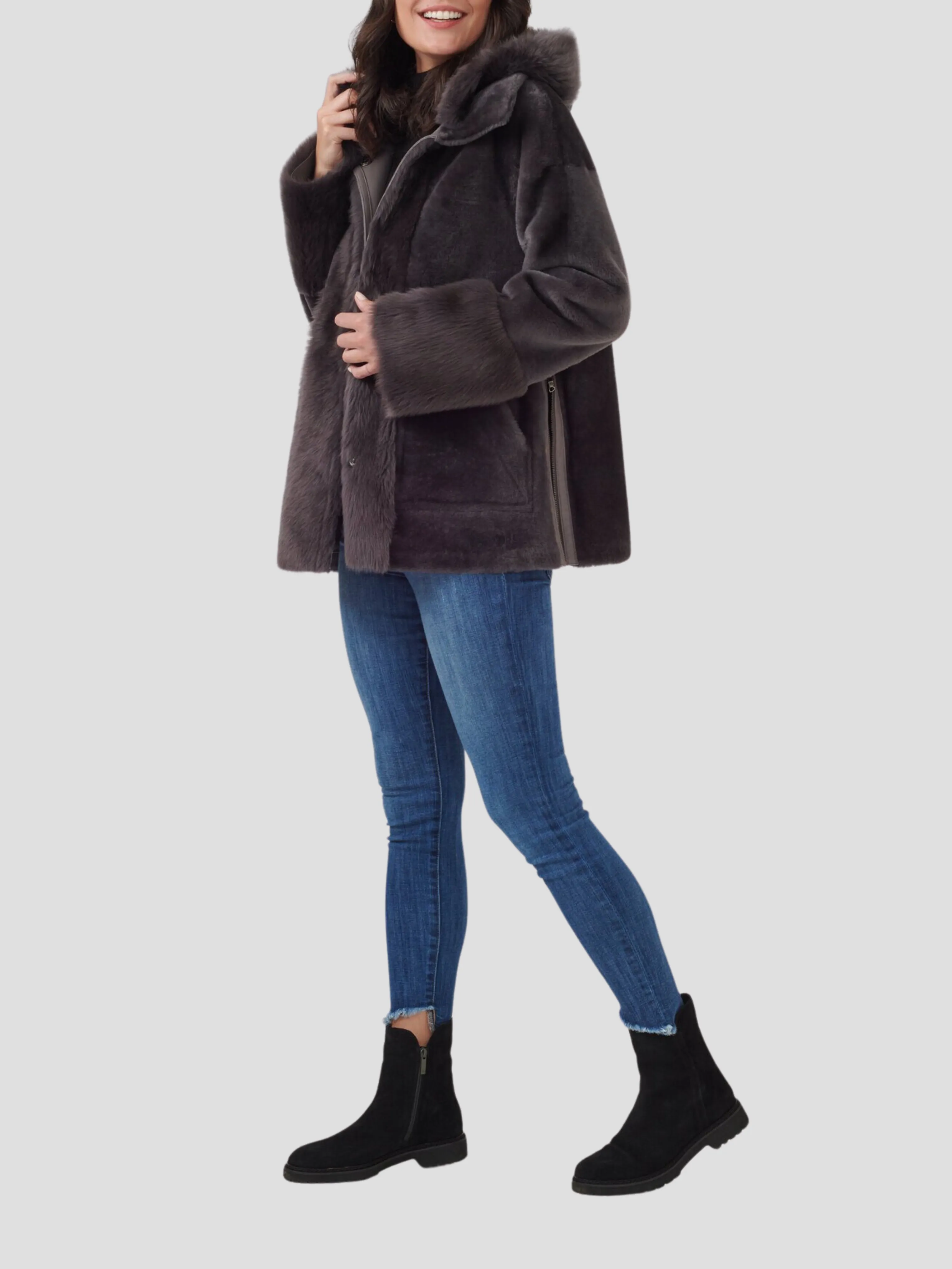 Kinsley Shearling Leather Reversible Coat in Espresso