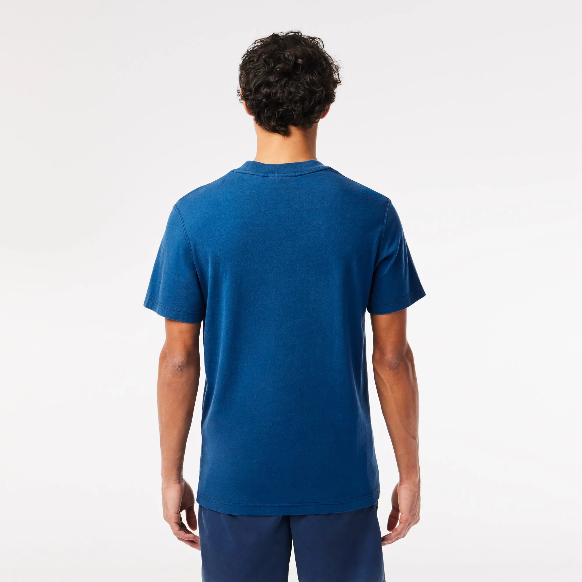 LACOSTE Men's Washed Effect Tennis Print T-shirt- Blue