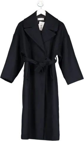 MANGO Blue Wool Blend Belted Trench Coat UK XS