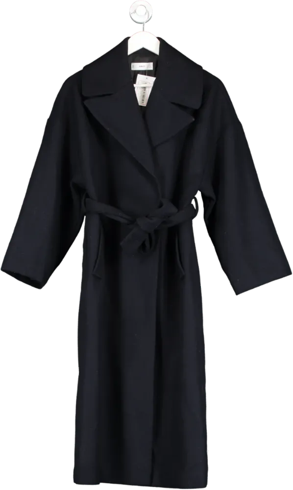 MANGO Blue Wool Blend Belted Trench Coat UK XS