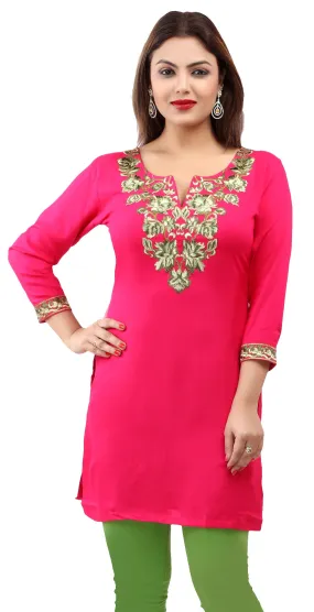 Maple Clothing Kurti Women's Blouse Embroidered Indian Clothing (Pink)