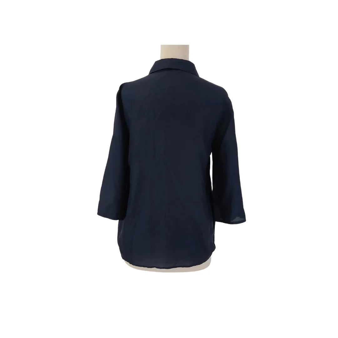 Massimo Dutti Navy Silk Collared Shirt | Gently Used |