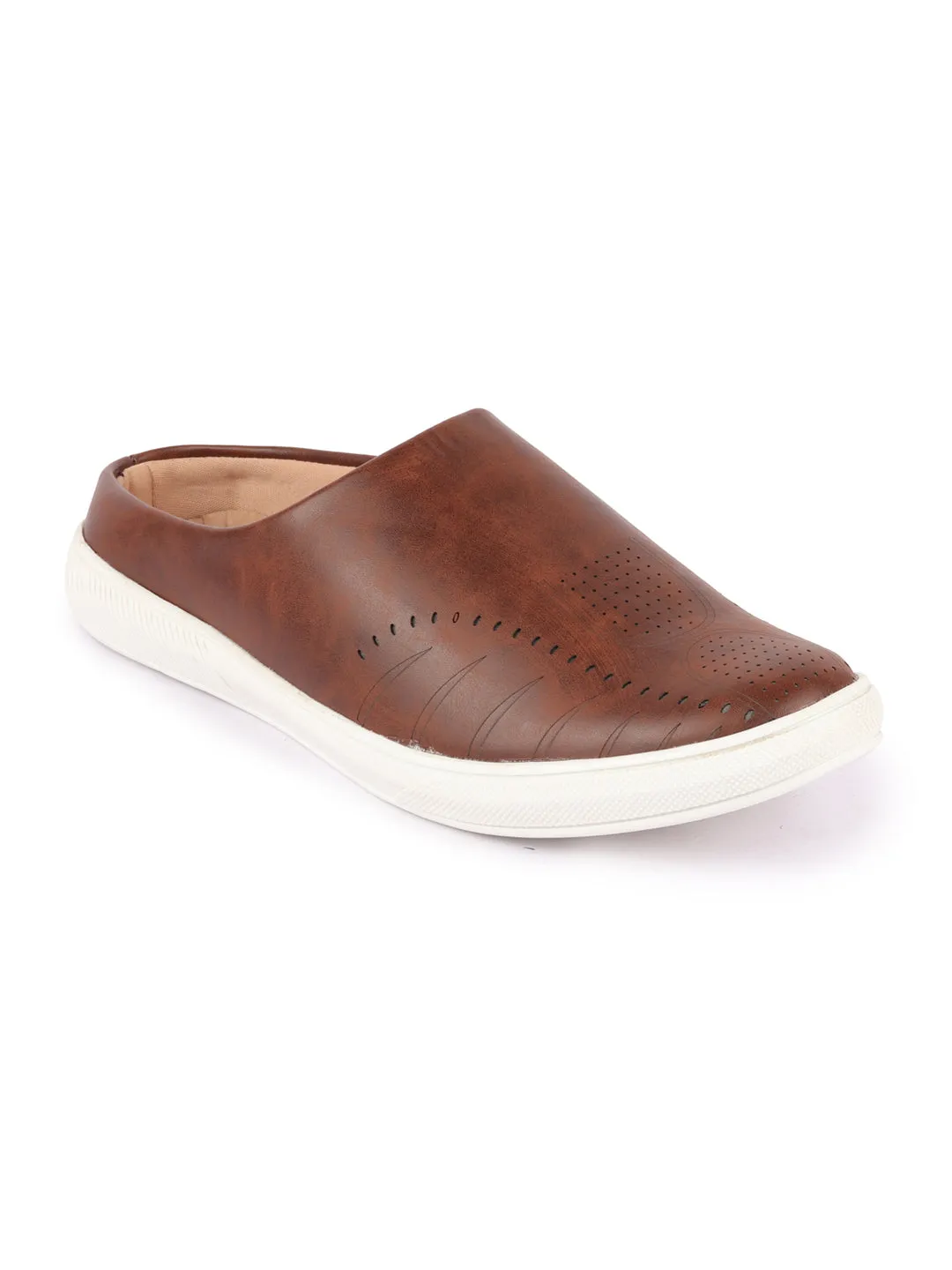 Men Brown Back Open Stylish Design Slip On Shoes