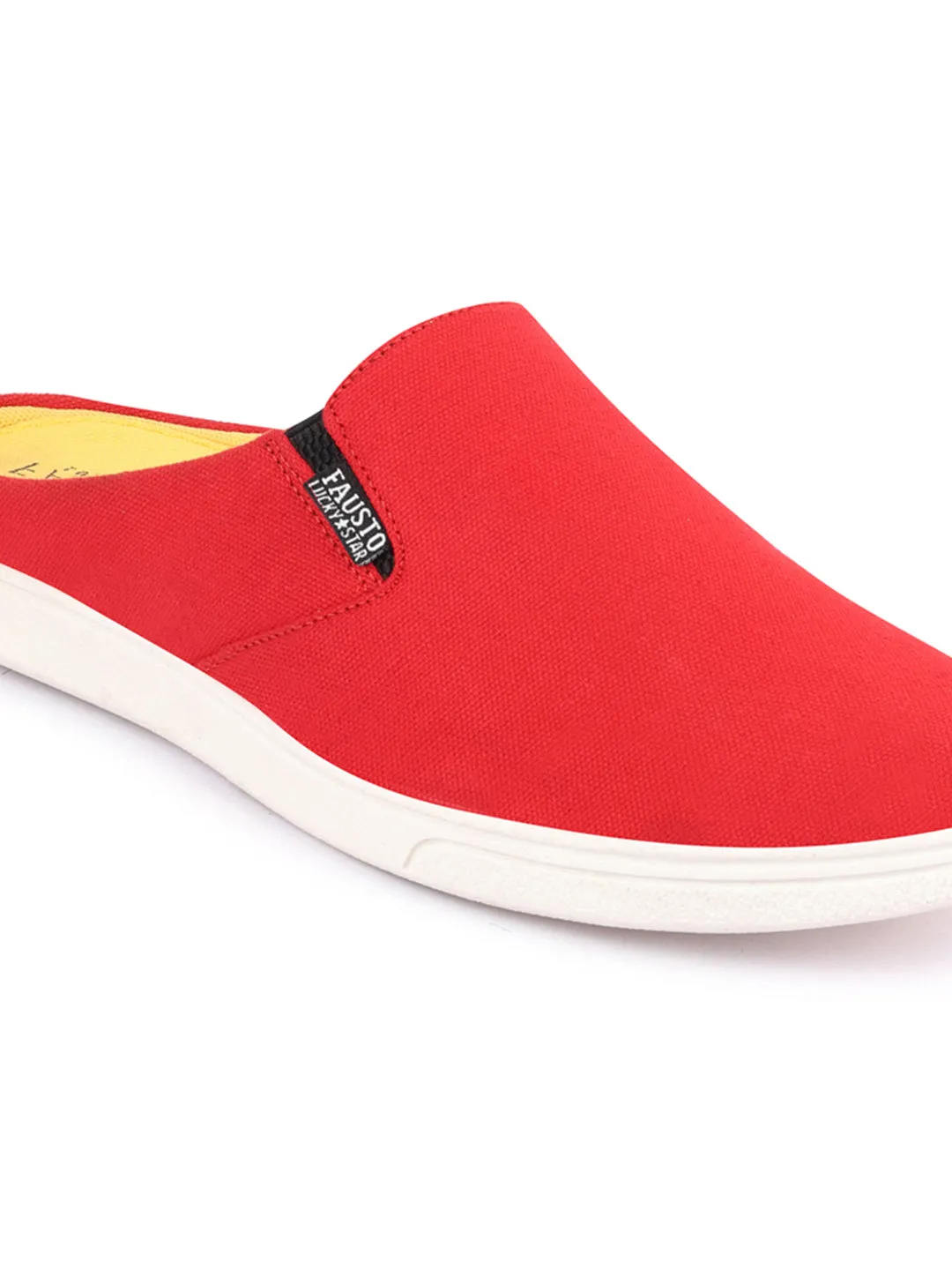 Men Red Casual Back Open Canvas Stylish Slip On Shoes