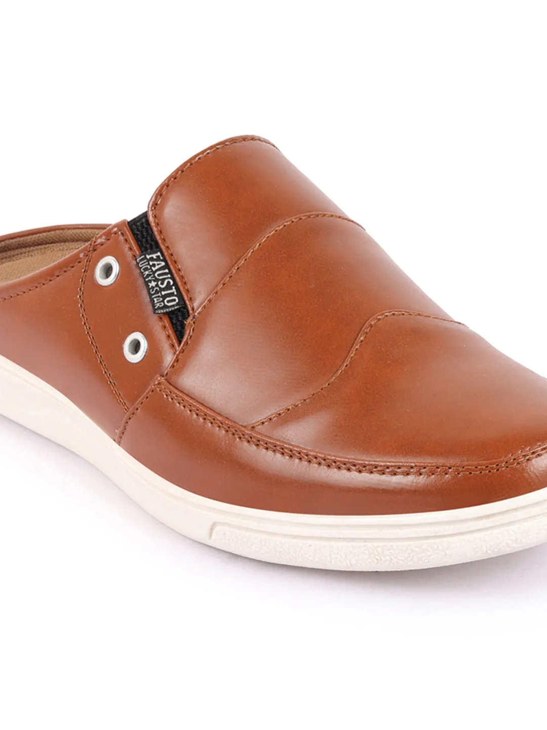 Men Tan Casual Back Open Classic Slip On Shoes