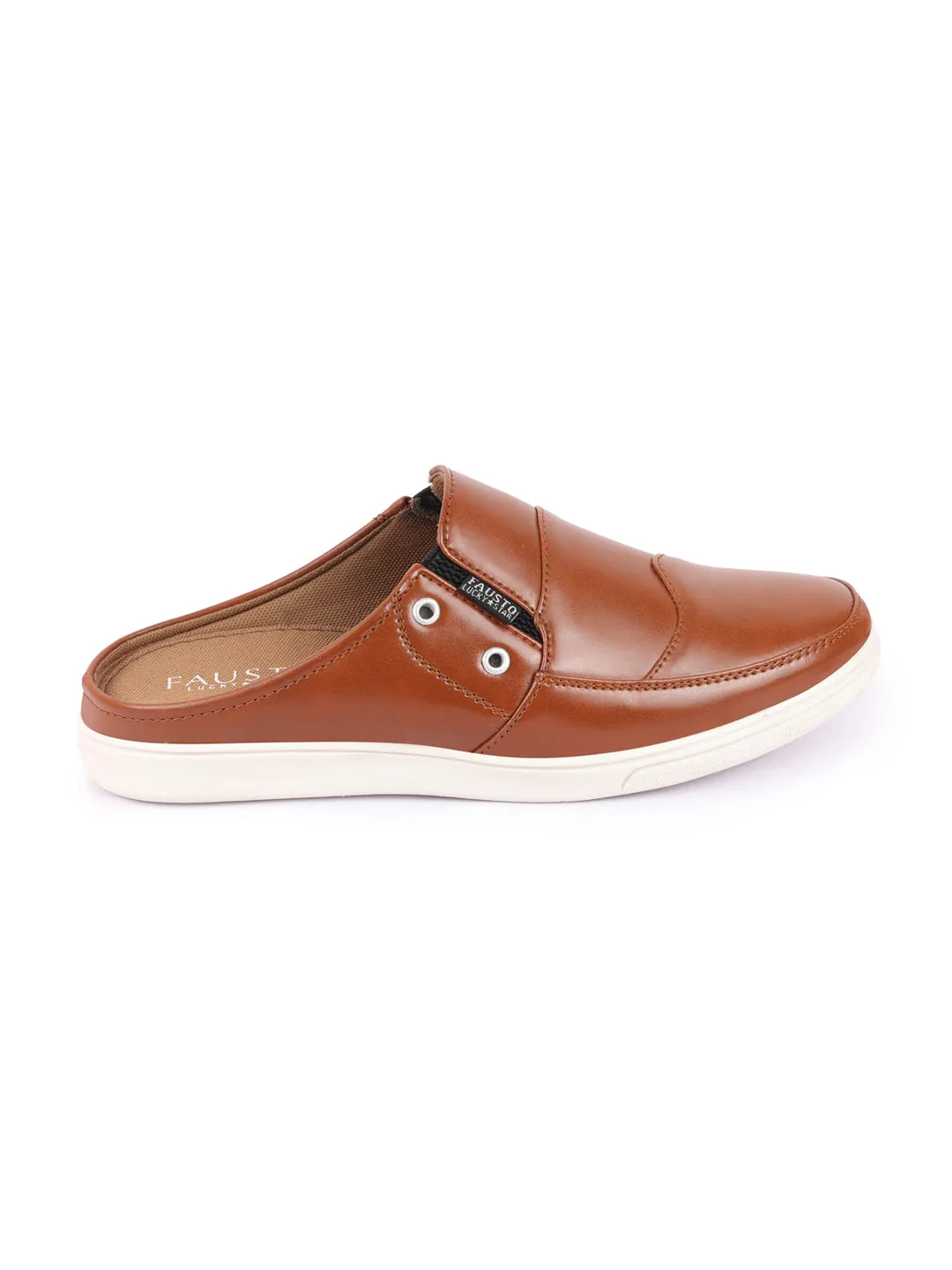 Men Tan Casual Back Open Classic Slip On Shoes