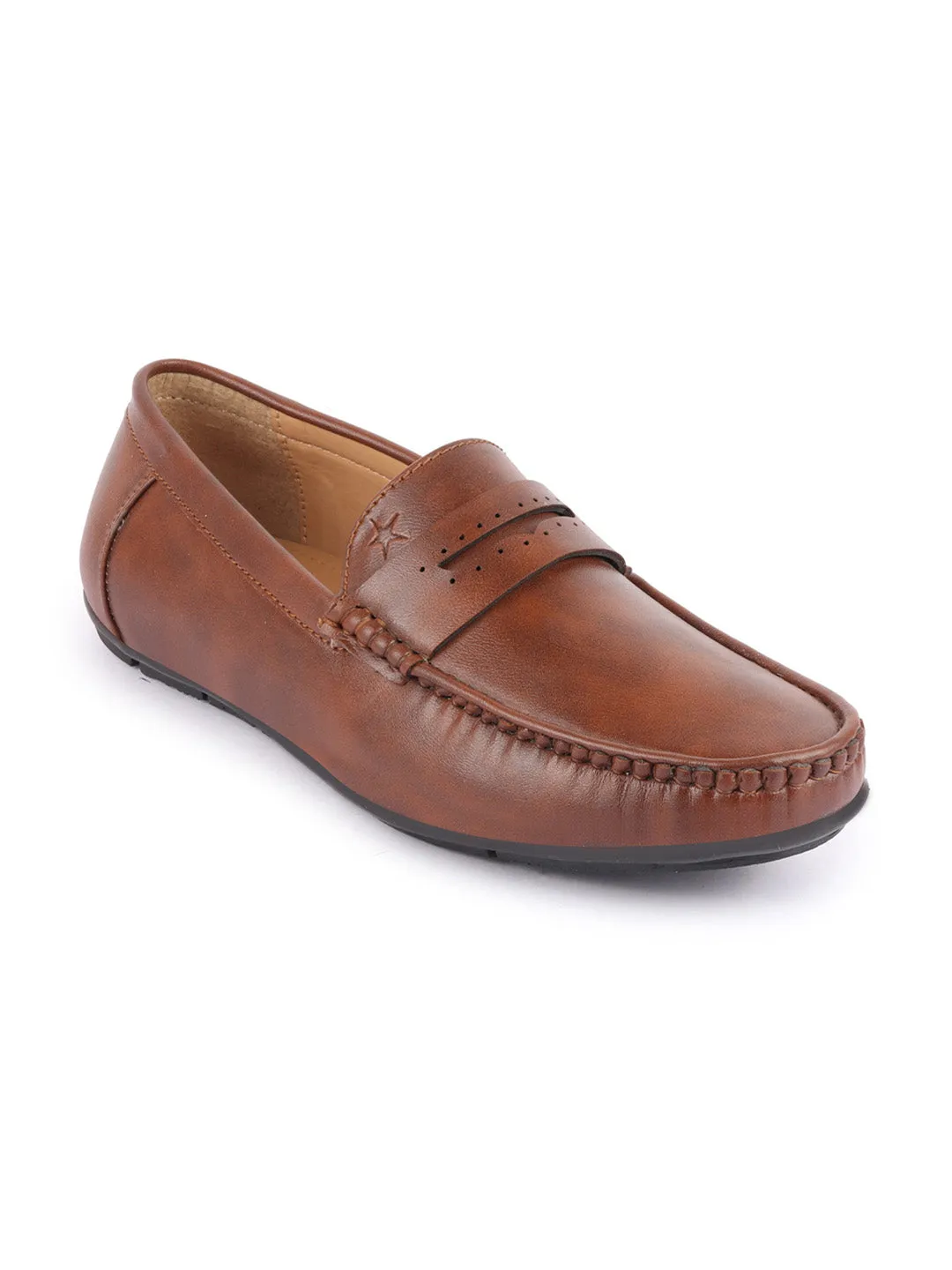 Men Tan Slip On Hand Stitched Driving Loafers Casual Shoes