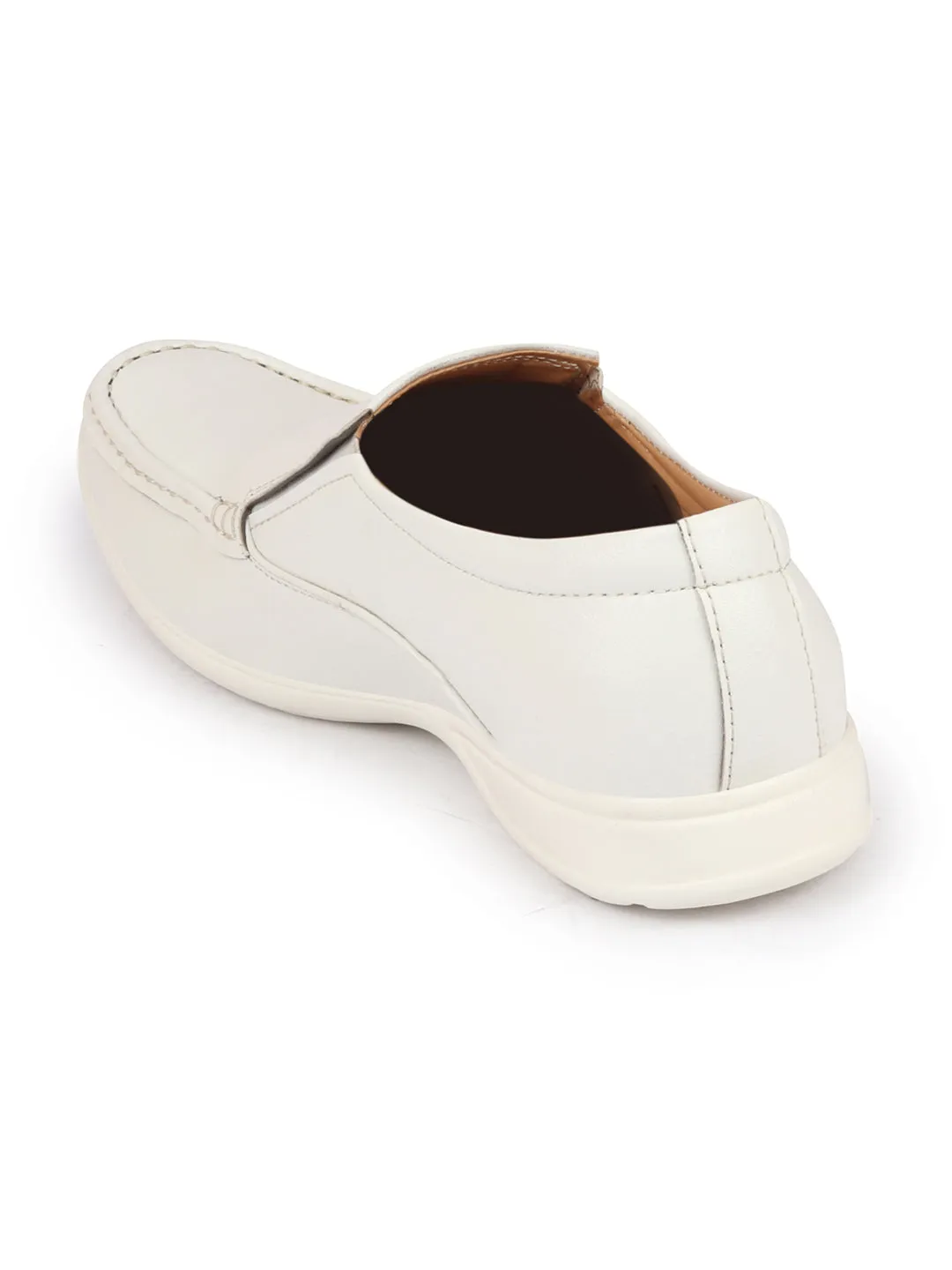 Men White Side Stitched Casual Comfort Slip-On Loafer Shoes