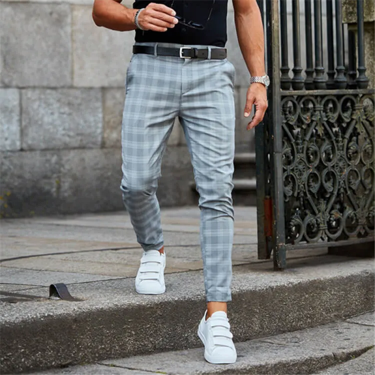 Men's Casual Plaid Straight Fit Pants