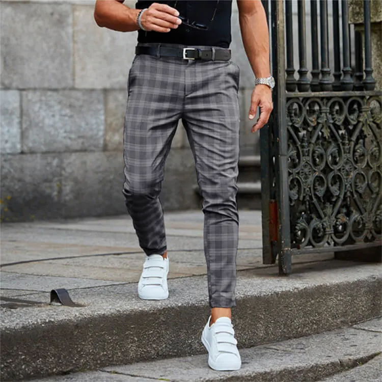 Men's Casual Plaid Straight Fit Pants