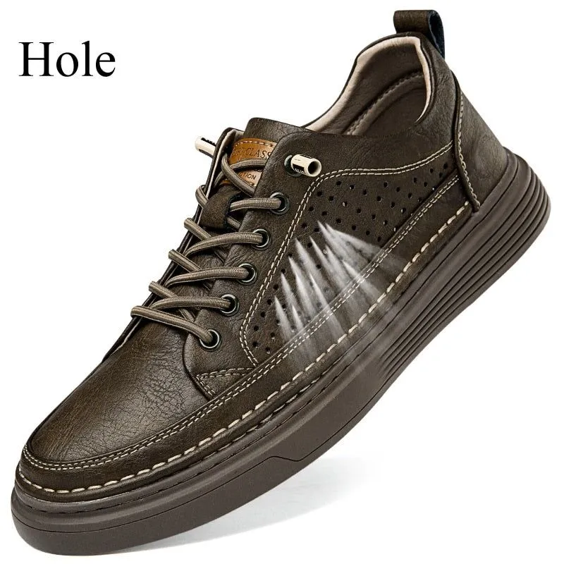 Men's Classic Fashion Leather Casual Flat Shoes with Holes (FM1238)