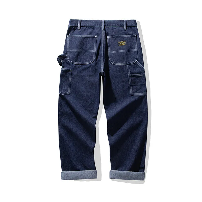 Men's Retro Casual Railway Worker Pocket Striped Cargo Outdoor Work Pants