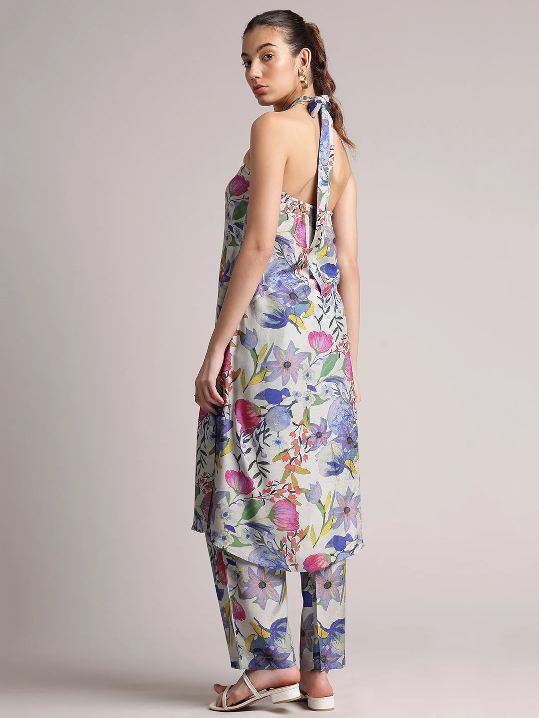 Multi Viscose Blend Floral Back Tie-Up Co-Ord Set