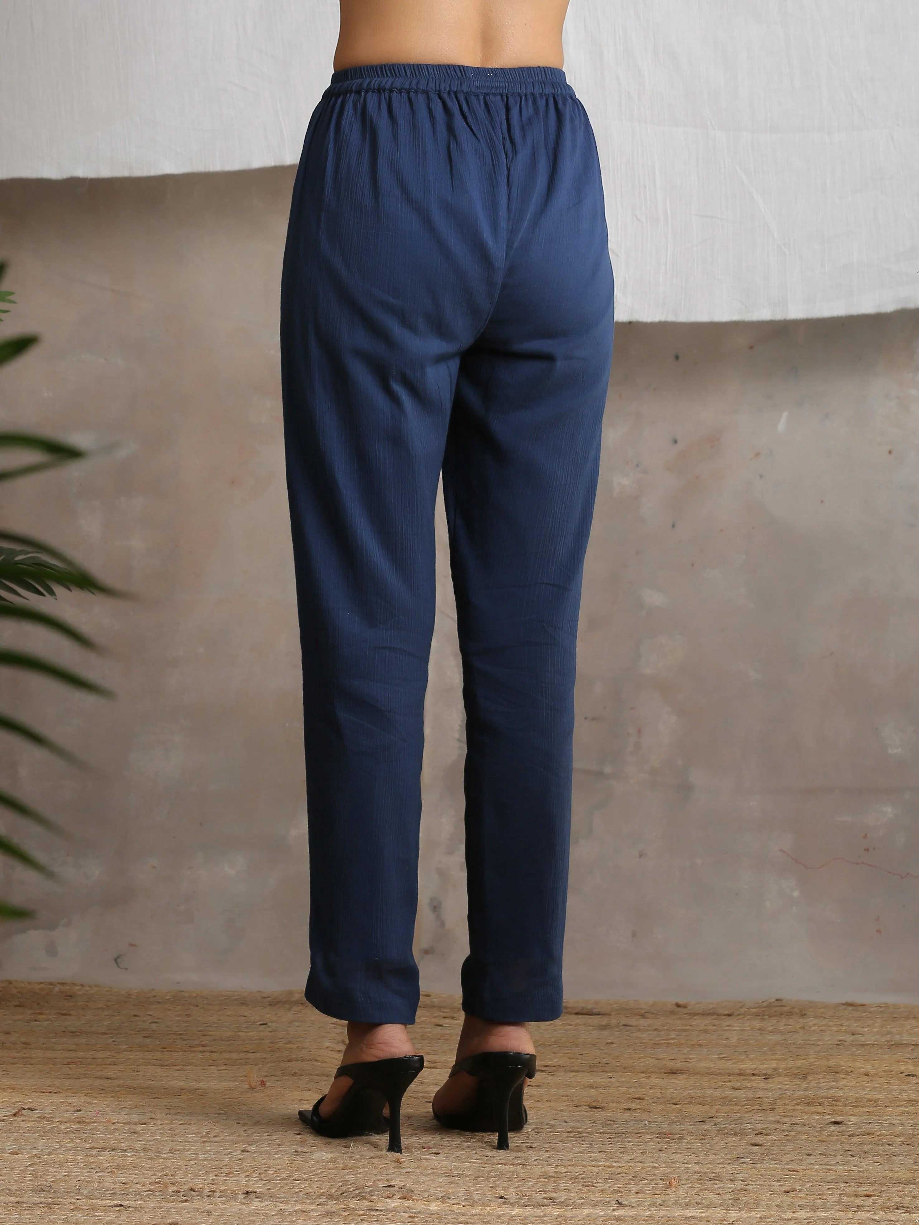 Navy Blue Crinkled Pant