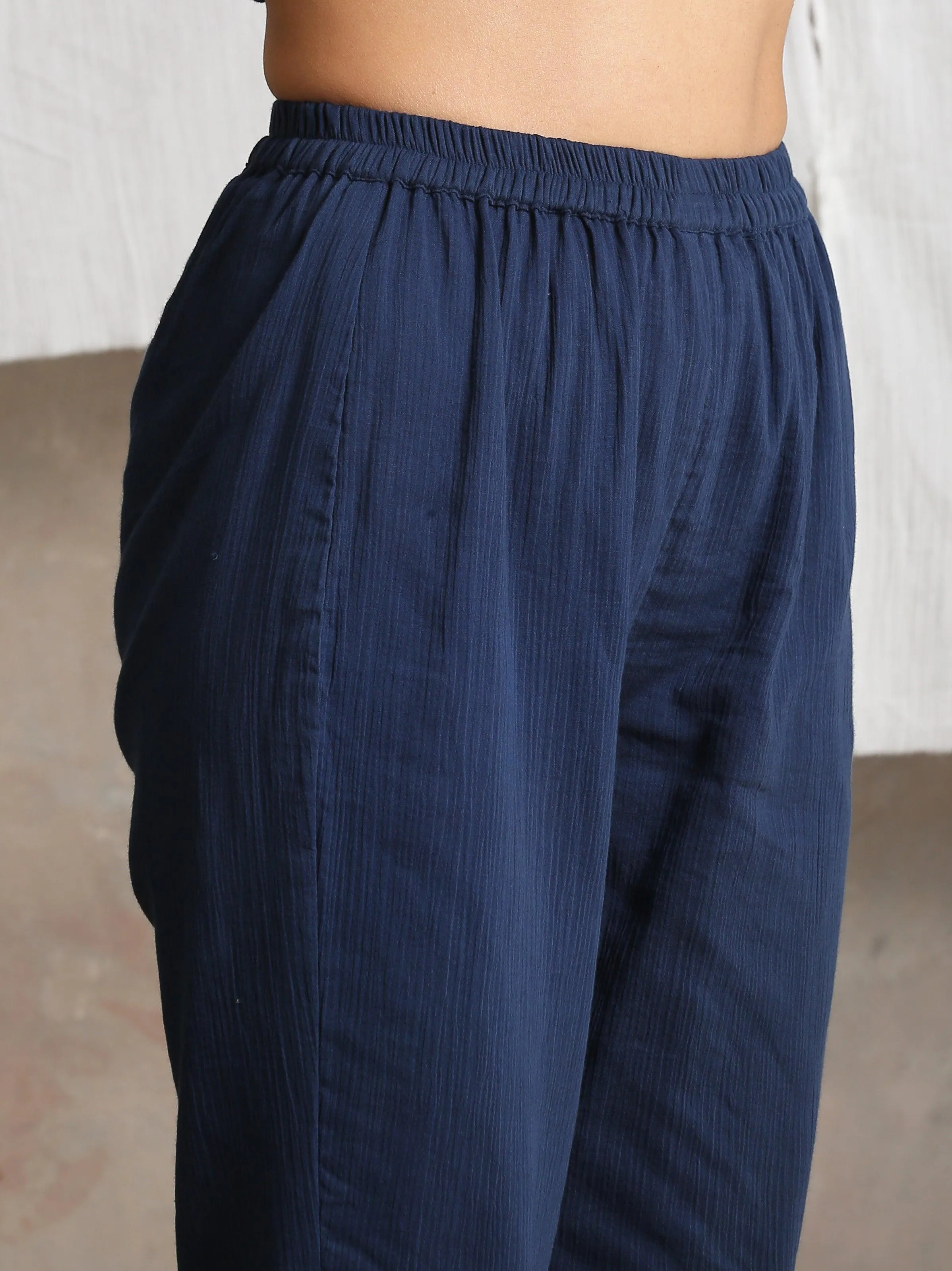 Navy Blue Crinkled Pant