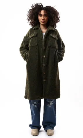 O175362 Olive Wool Full Buttons Coziness Coat