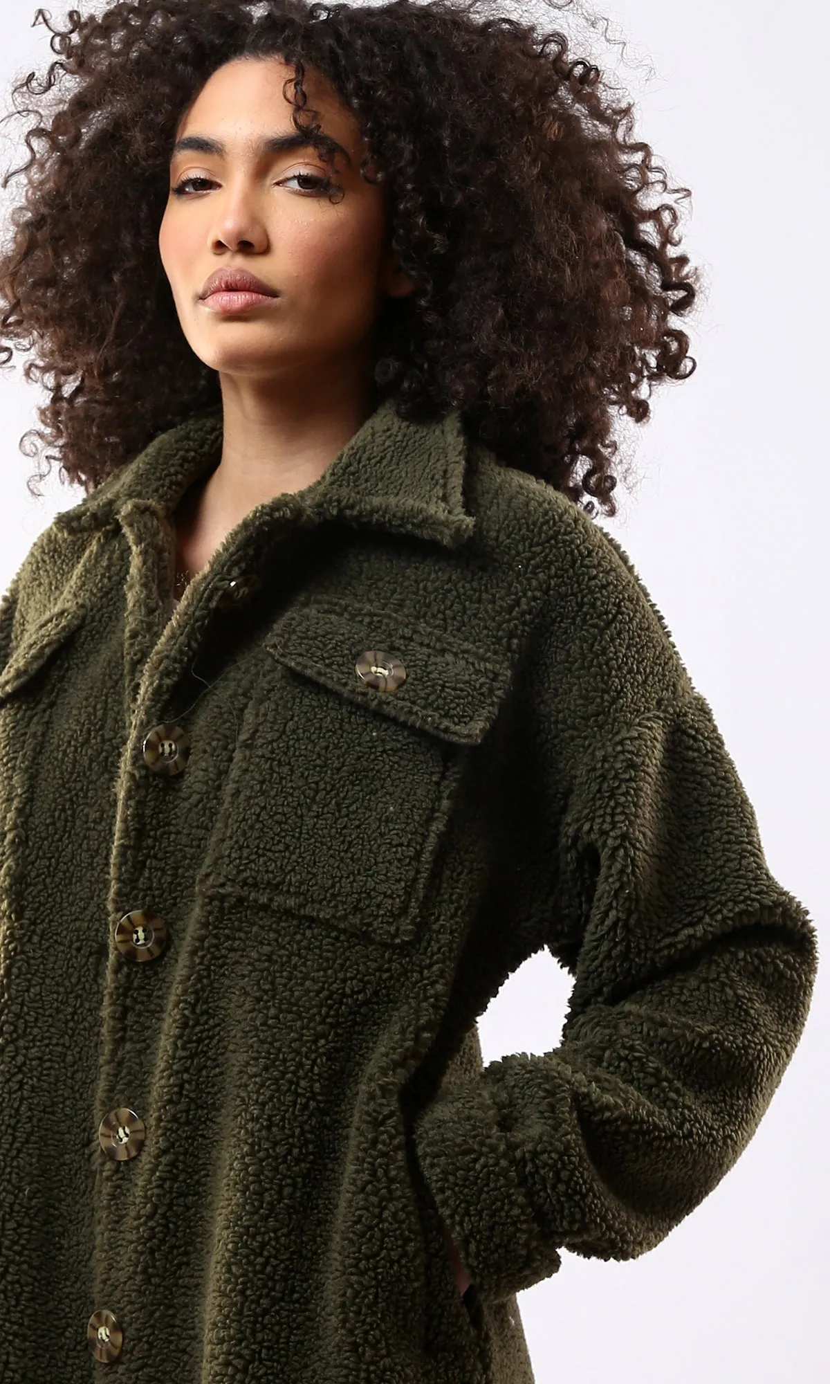 O175362 Olive Wool Full Buttons Coziness Coat