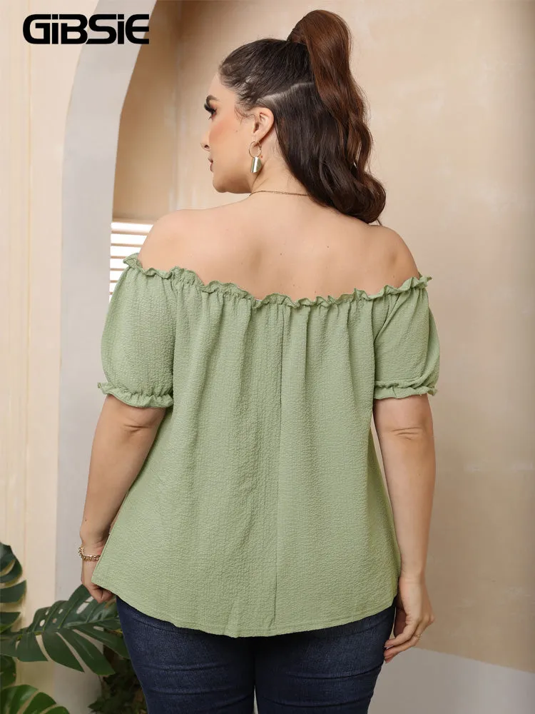 Off Shoulder Blouse Top - Pea Green