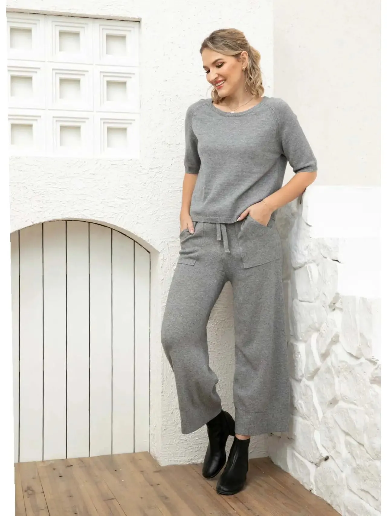 Orange Knit Comfort Pants: Black, Grey, Oat