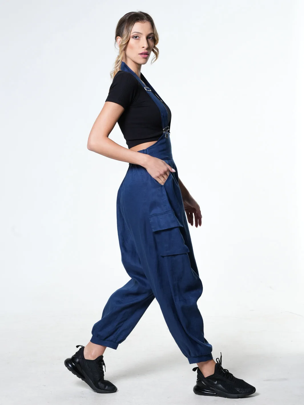 Oversize Linen Jumpsuit In Blue