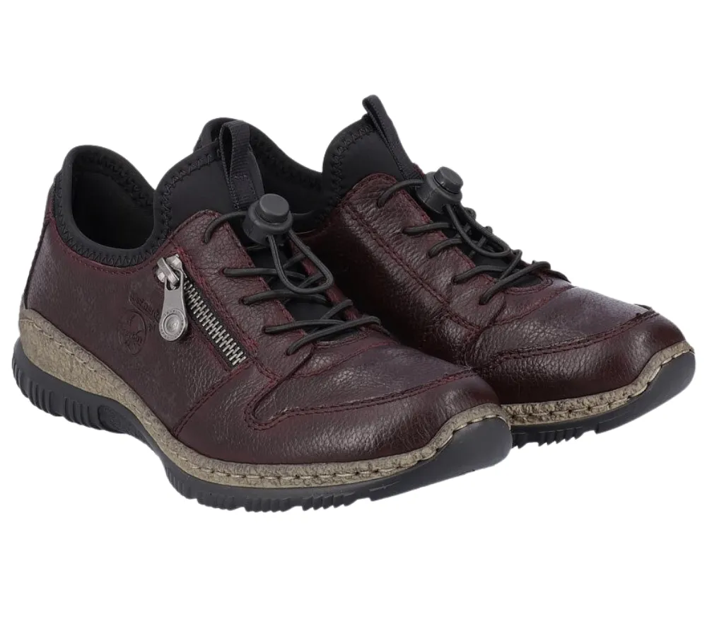 Pantofi casual, dama, RIEKER MemoSoft, N32G0-35 bordo, piele naturala