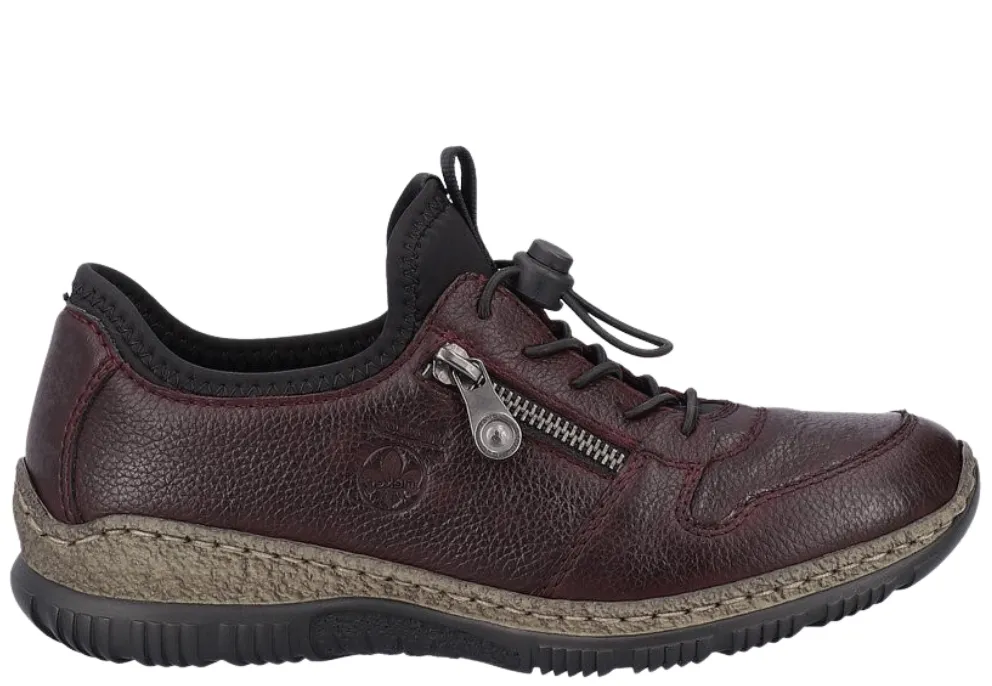 Pantofi casual, dama, RIEKER MemoSoft, N32G0-35 bordo, piele naturala