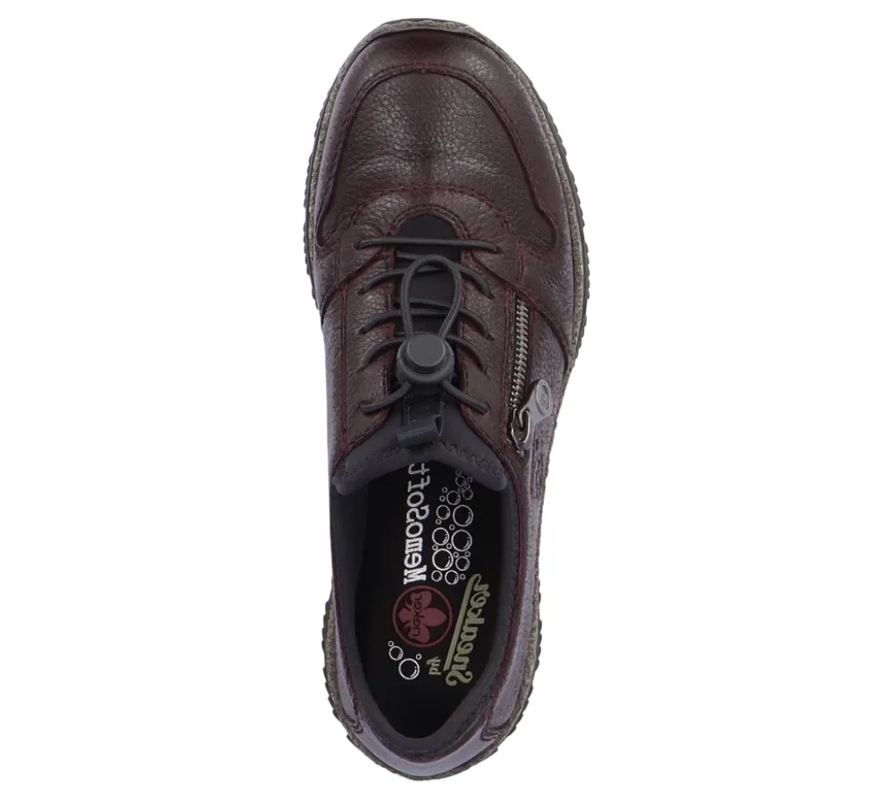 Pantofi casual, dama, RIEKER MemoSoft, N32G0-35 bordo, piele naturala