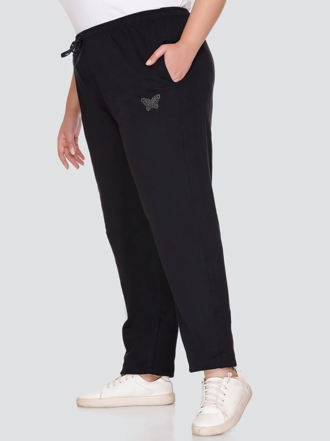 Plus Size Winters Cozy Fleece Track Pants For Women - Black