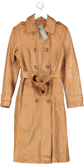 Principles Brown Leather Trench Coat UK 14