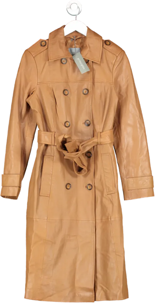 Principles Brown Leather Trench Coat UK 14