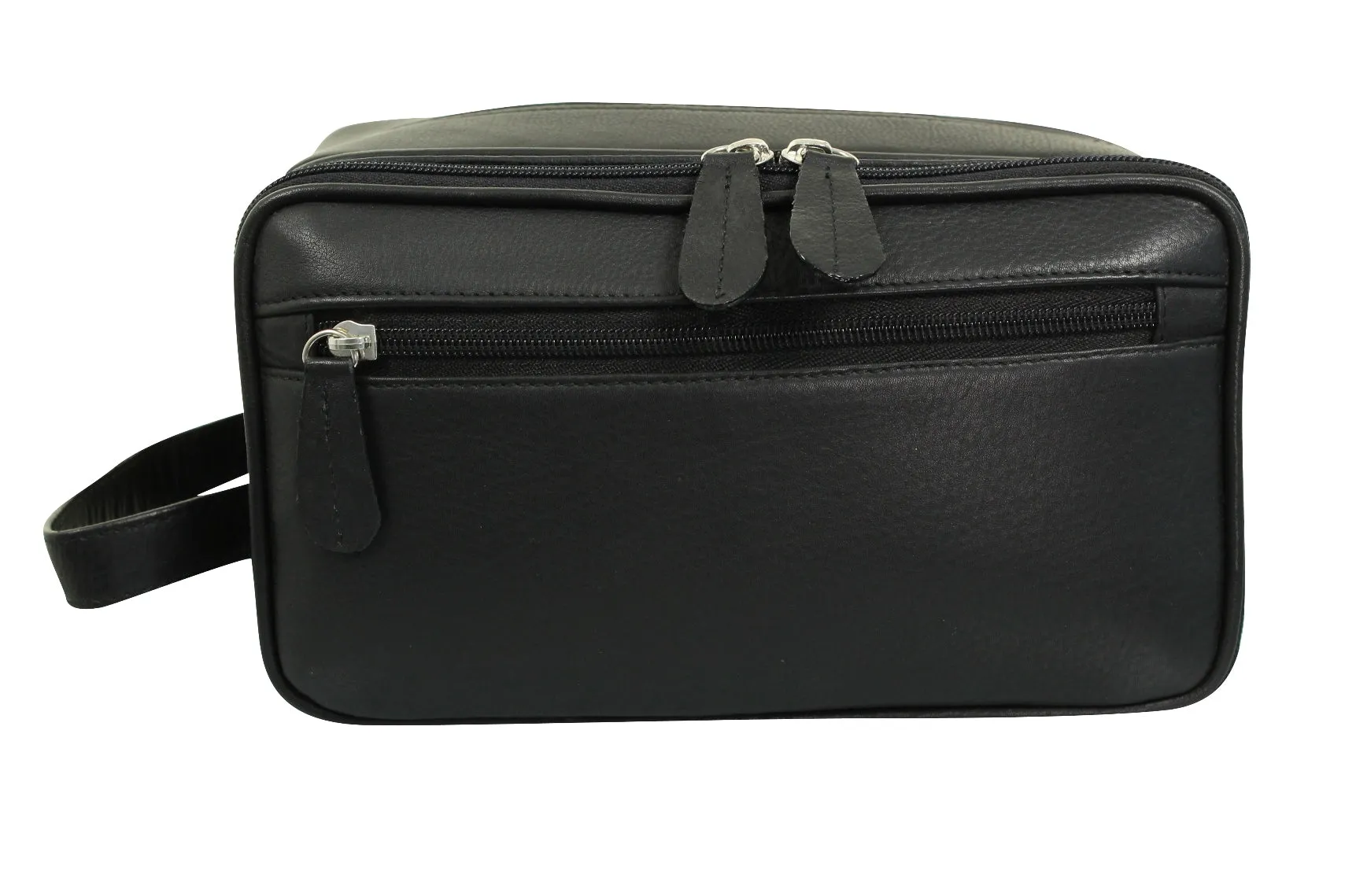 Real Leather Toiletry Wash Bag by Xact Clothing (Black)